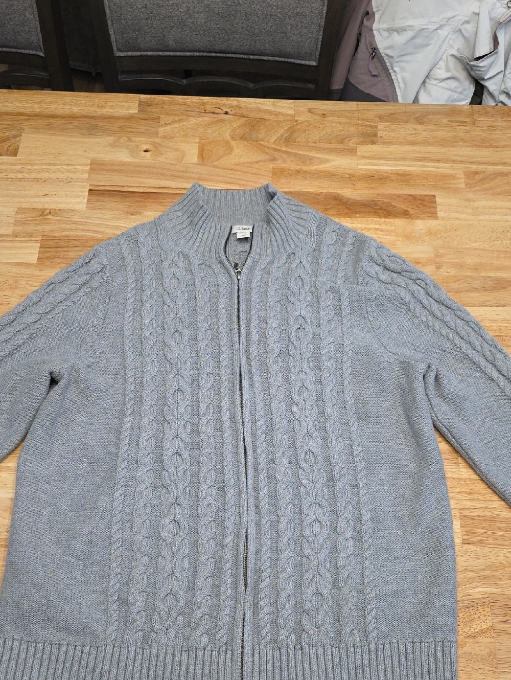 L.L. Bean Men's Gray Cable-Knit Full-Zip Sweater